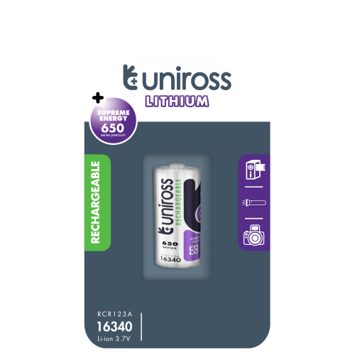 Акумулаторна батерия RCR123A Uniross Li-Ion - 3.7V 650 mAh 