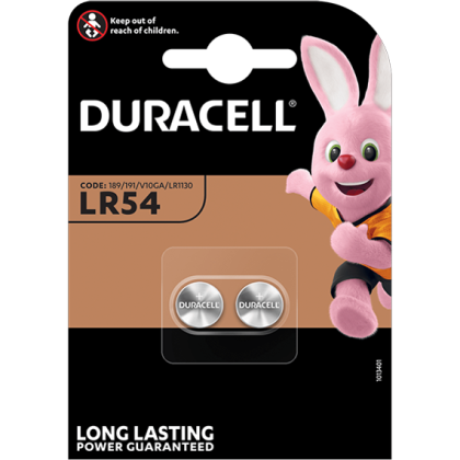 Алкални батерии LR54 - AG10 - LR1130 Duracell LR54 - 1.5V - 2 броя